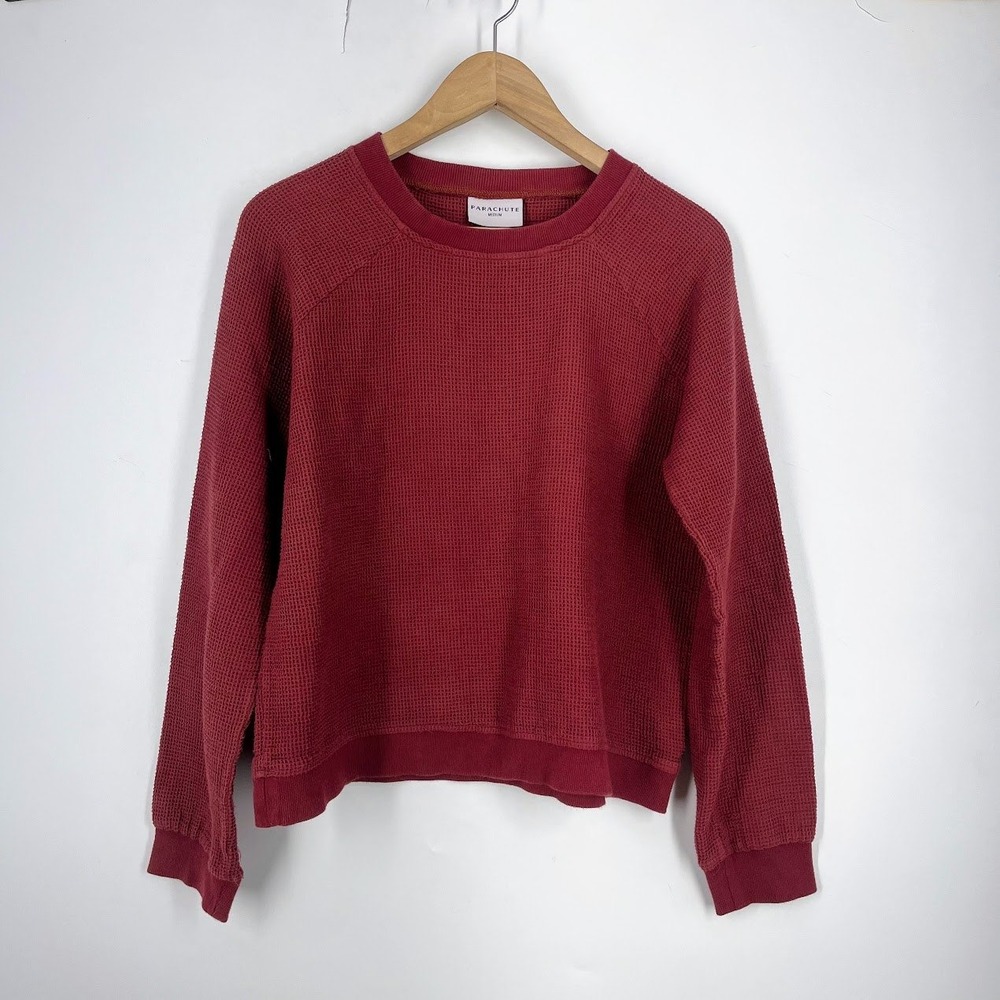 Parachute Waffle‎ Knit Crewneck Sweatshirt Burgundy Red Cotton Raglan Medium